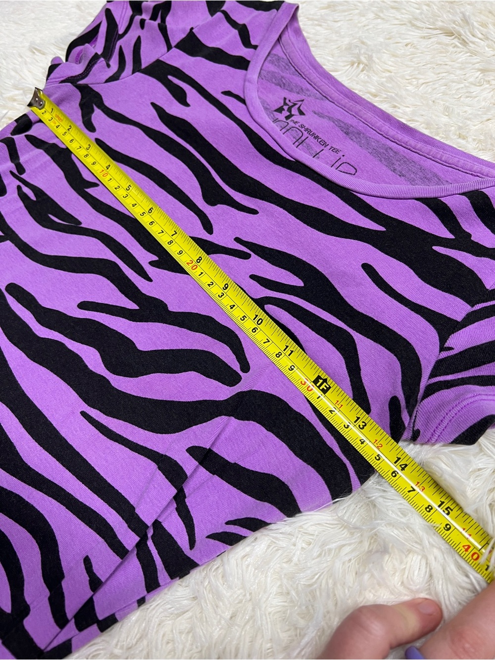Nollie Purple and Black Zebra Stripe Short Sleeve Baby Doll Tee Y2K Scoop Neck - Picture 7 of 11